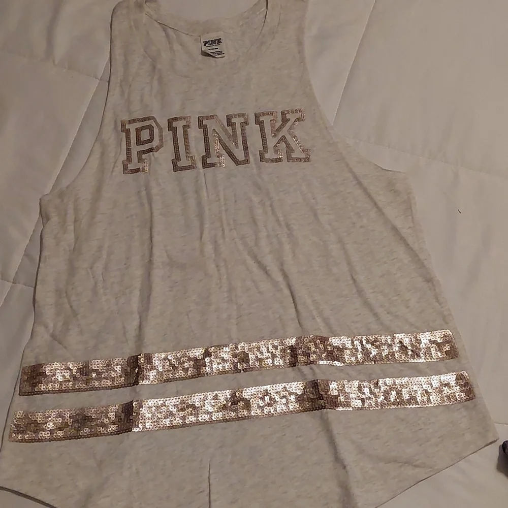 Victoria's Secret PINK Y2K Light gray/ gold Sequin muscle tank top M